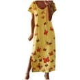 thumbnail image 1 of Fridja Robe Longue Décontractée à Col Rond Imprimé Papillon Manches Courtes Fendue pour Femmes, 1 of 6