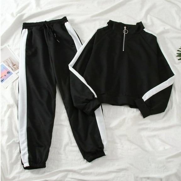 New Trendy!Womens Trousers Yoga Pants Petite 2PCS Outfits Men's and Women's Sports Tracksuits Long Sleeve Pullover Hoodies Sweatshirt and Sweatpants Fall Winter Suit,Black S