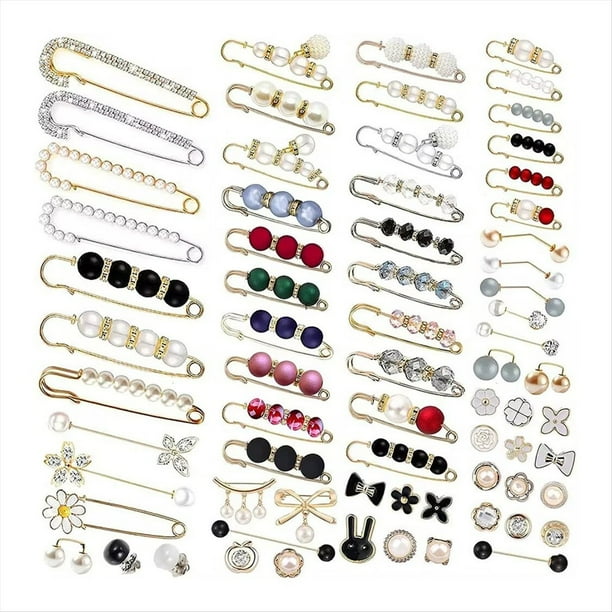 Broche de Perlas de 70 Piezas, Broche de Seguridad para Apretar la Cintura del Pantalón, Broches de Perlas de Imitación Dobles para Mujeres y Niñas, Botones para Cubrir