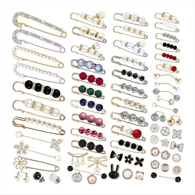 Broche de Perlas de 70 Piezas, Broche de Seguridad para Apretar la Cintura del Pantalón, Broches de Perlas de Imitación Dobles para Mujeres y Niñas, Botones para Cubrir