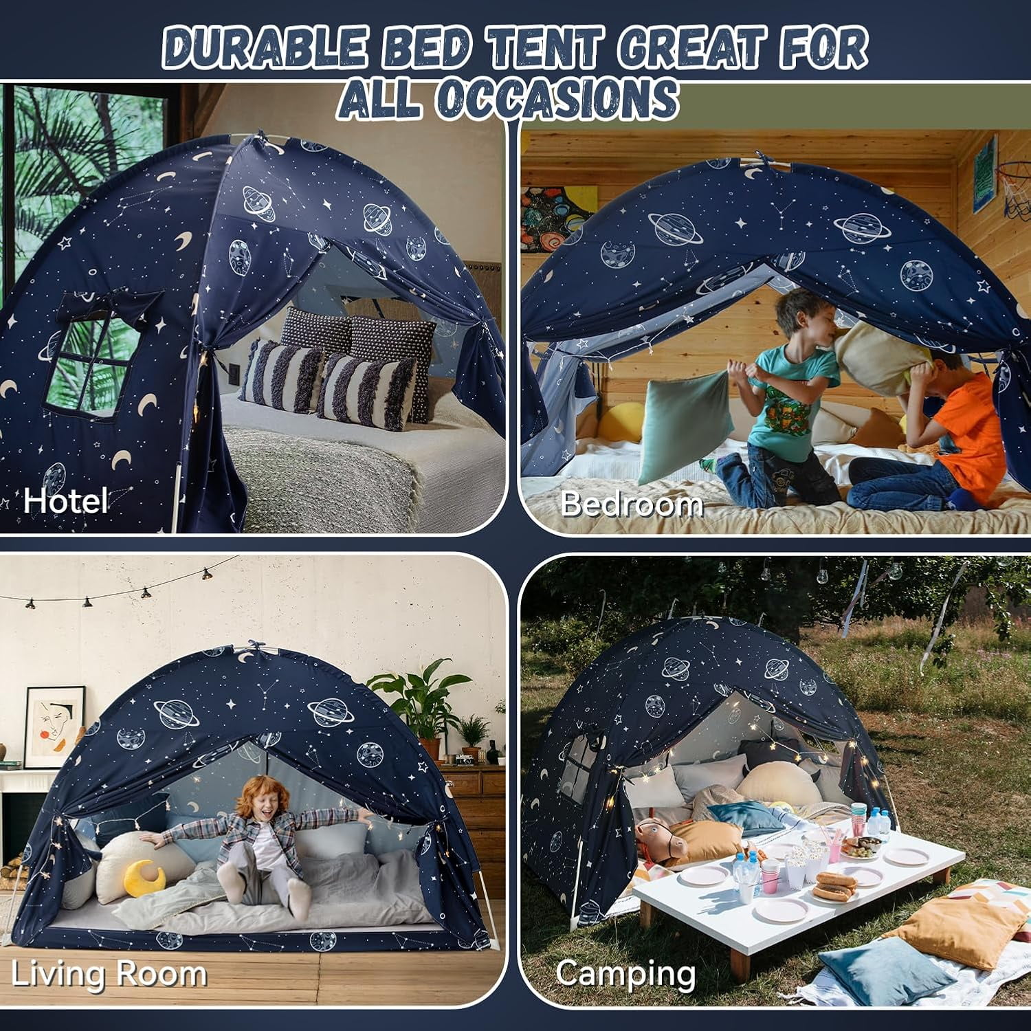 Twin Bed Tent Canopy, Galaxy Dome Space Bed Canopy for Kids, Toddler Top Bunk Canopy Tent Blackout, Twin Floor Bed Sleep Tents Indoor for Boys Birthday Toy House Gift