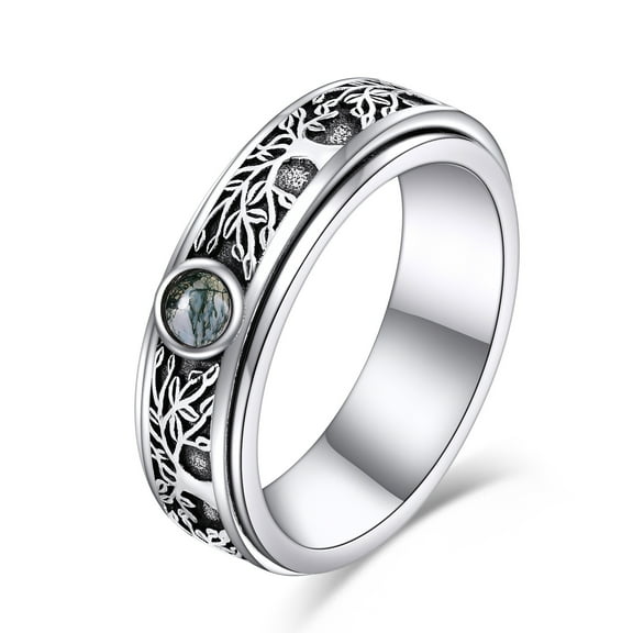 Sterling Silver Tree of Life Anxiety Spinner Rings Fidget Rotatable Mood Rings for Women Men Relieve Worry Stress Gift Size 6.5