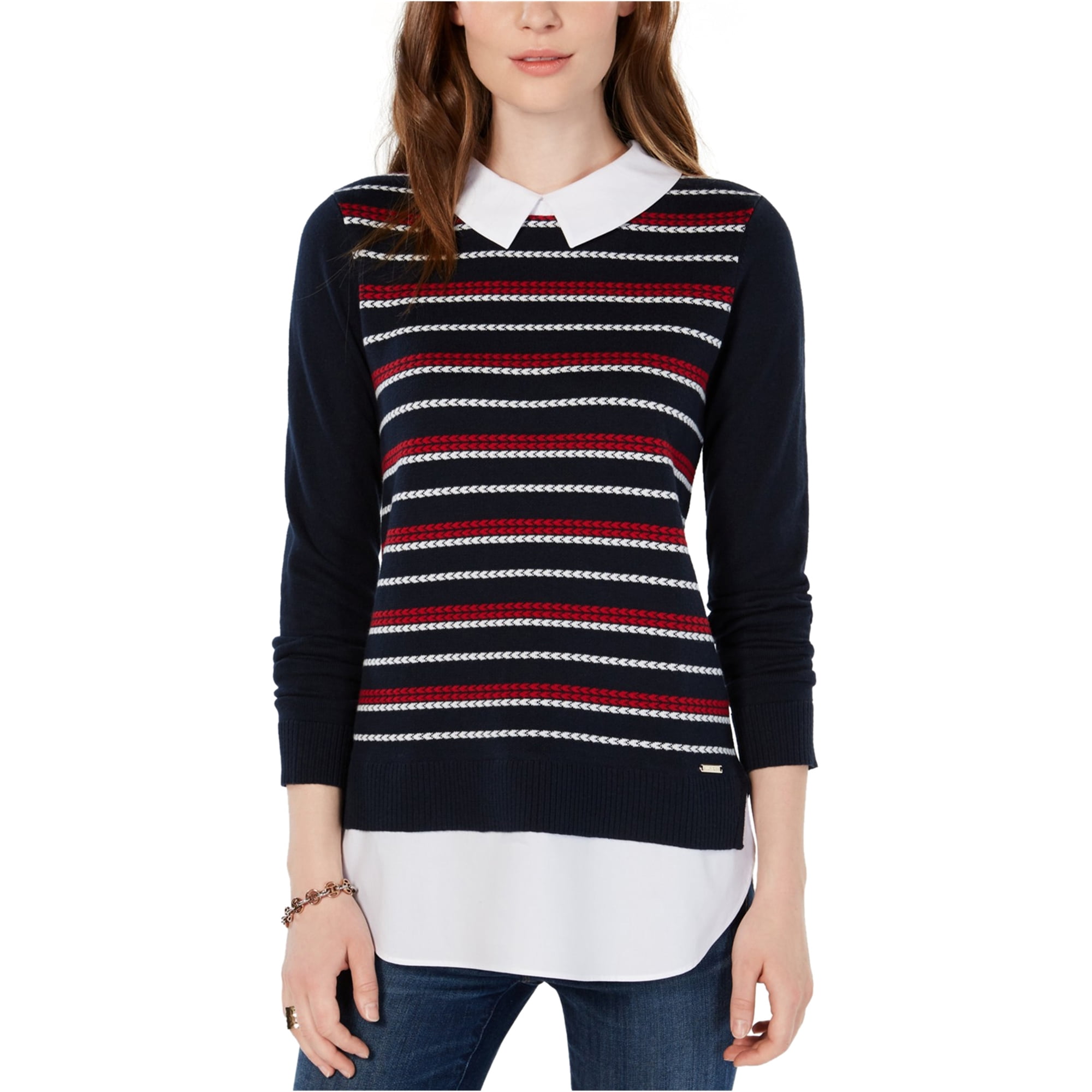 layered look sweater with collar