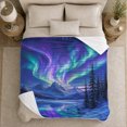 thumbnail image 3 of Northern Lights over Frozen Mountain Lake, Dreamy Rustic Style for Nature Lovers, Blue Aurora Reflection Scene and Housewarming Gift, Cozy Flannel Blanket for Cabin and Bedroom, Home Decor, 3 of 5