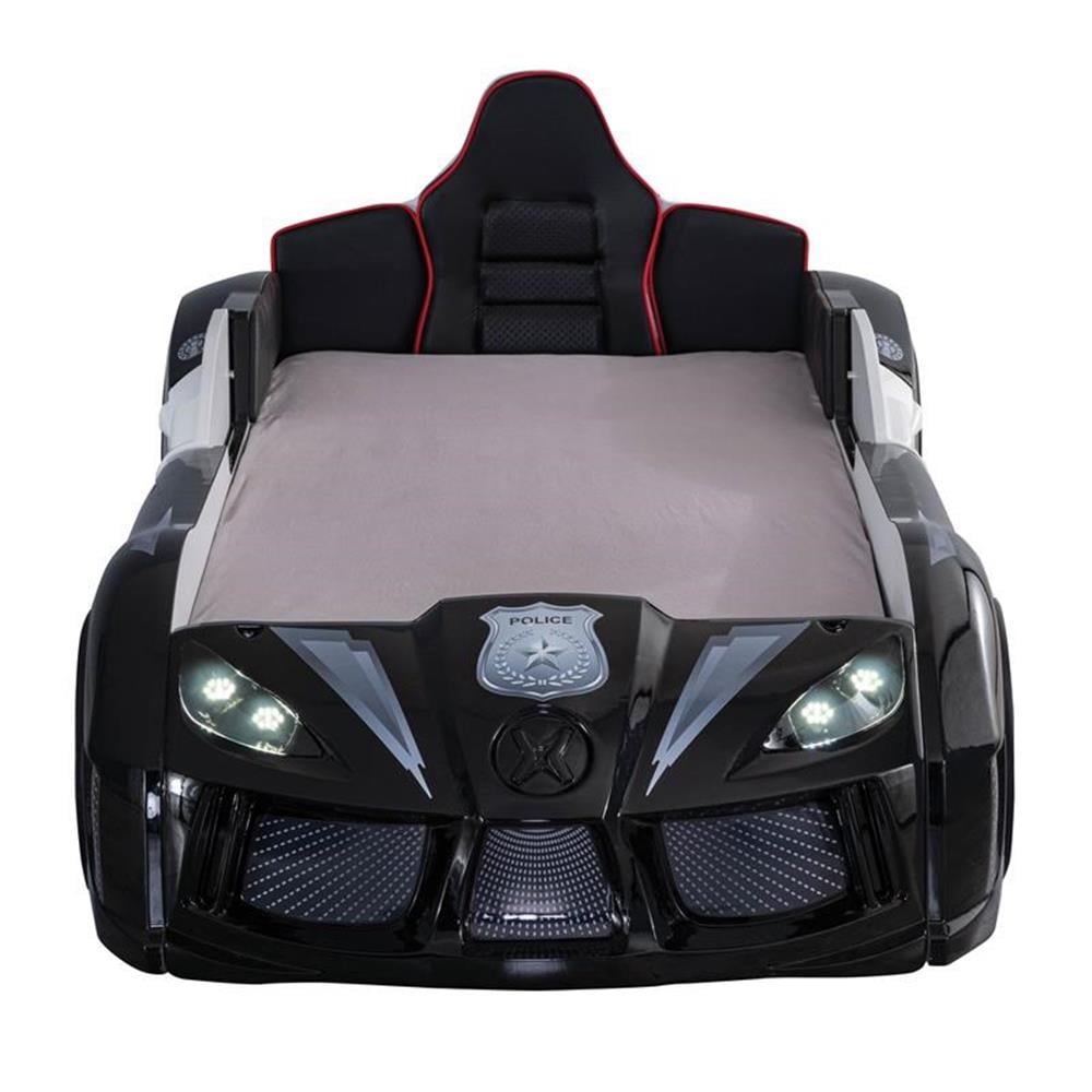 Pemberly Row Plastic Twin Race Car Bed with LED Light in Black