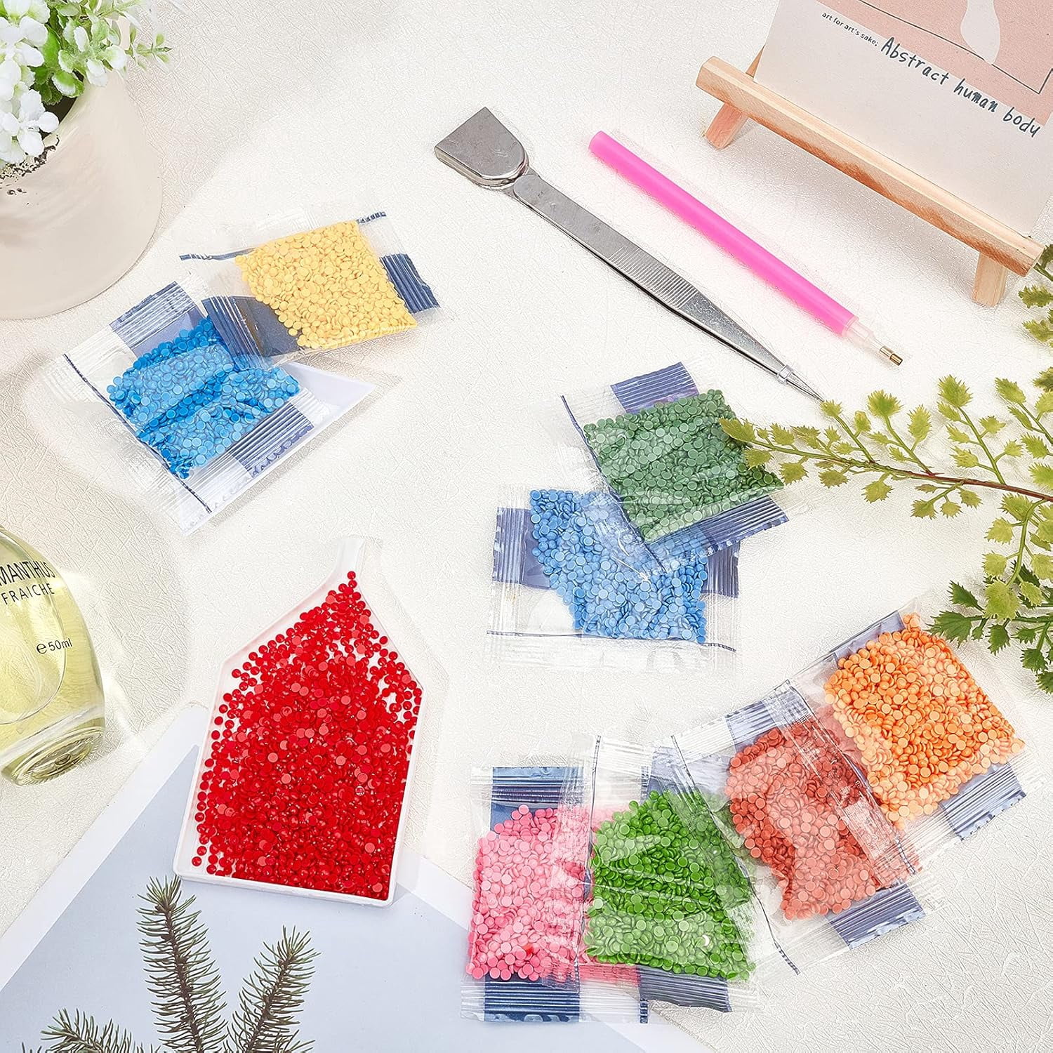 DIY Diamond Painting Kits 60 Bags Mixed Color Cabochons Diamond Painting Replacement Diamonds Sets with Art Rhinestones Pickers Pen for DIY Rhinestones Crafts Colorful