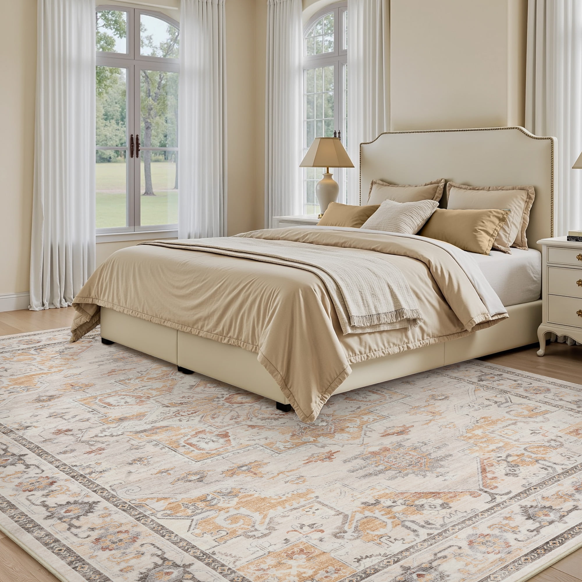 SIXHOME 4'x6' Area Rugs for Living Room Washable Traditional Distressed Carpet Non Slip Soft Retro Floral Indoor Throw Rug for Bedroom Dinning Room Vintage Orange