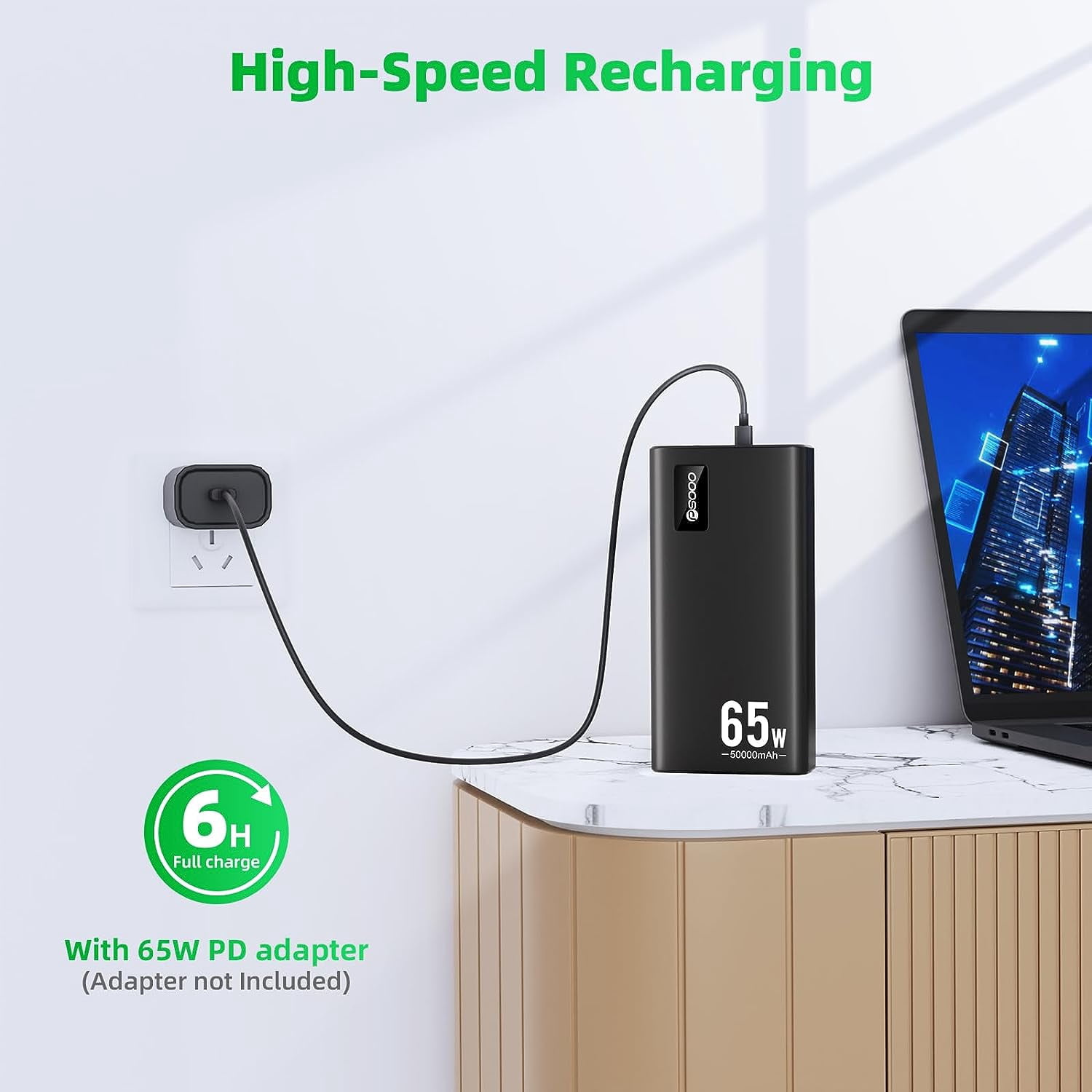 30000mAh Power Bank 65W, Portable Charger,External Battery Pack for Outdoor Camping, Home & Office. Emergency Back-up Power for Smartphones, Tablets and Laptop