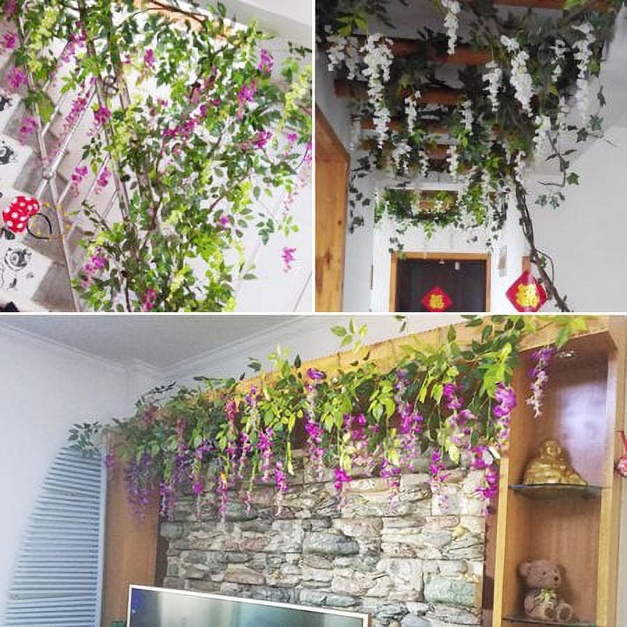 Morttic 4PCS 200CM Hanging Artificial Flowers Garland Silk Wisteria Fake Garden Ivy Rattan Plants Vines Decor Wedding Party Home, Light Pink