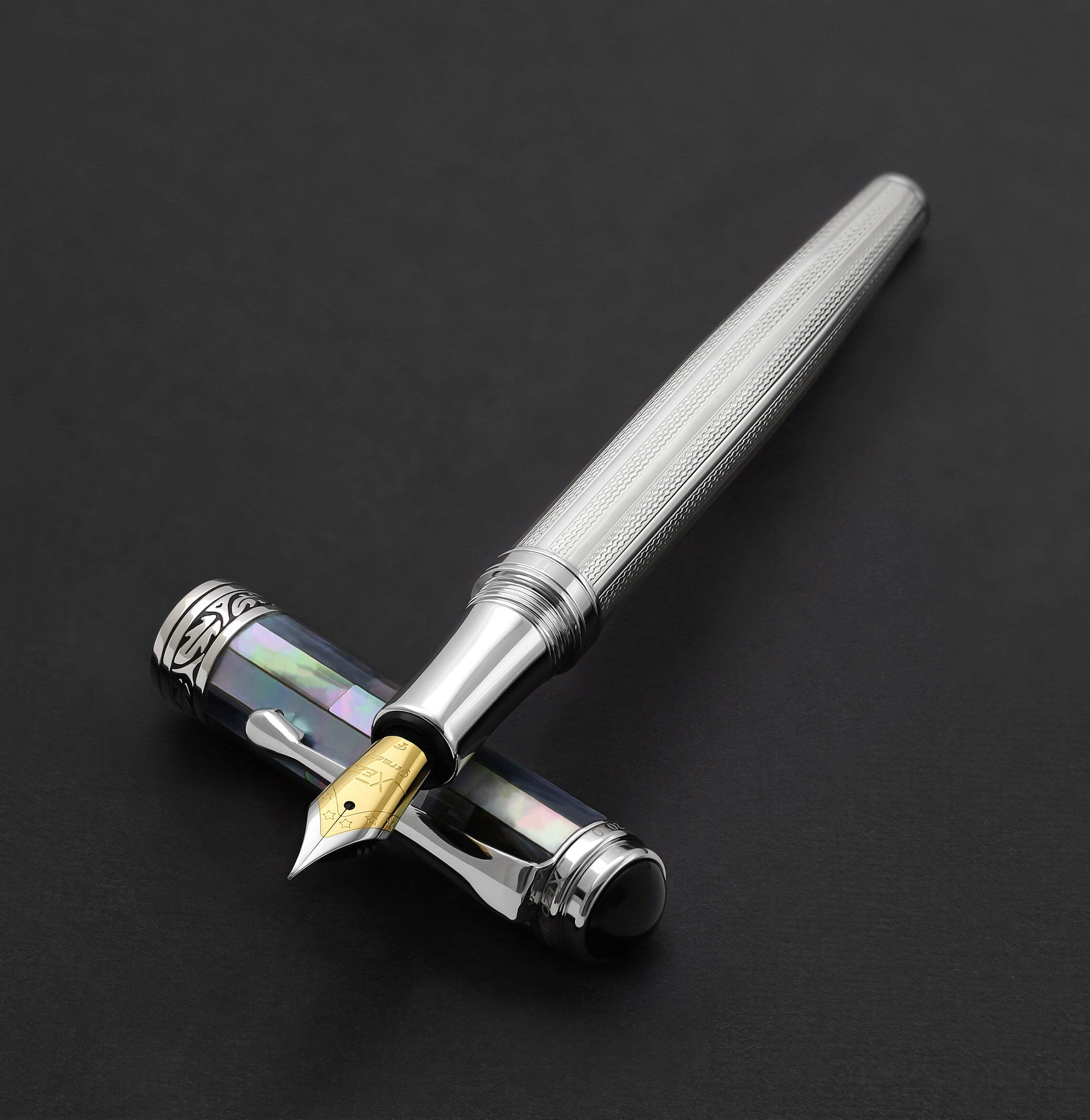 Xezo Xezo Maestro® 925 Sterling Silver Fountain Pen (Fine Nib) - Black Mother of Pearl Cap