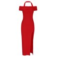 thumbnail image 5 of Dresses for Women 2024,Clearance Spring And Summer Solid Color High Split Straight Neck Hanging Neck Style Dress, 5 of 5
