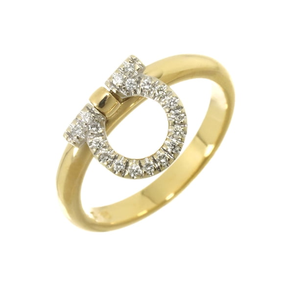 Pre-Owned Salvatore Ferragamo Gancini Ring with Diamonds, 18K Yellow Gold (YG) WG (750)