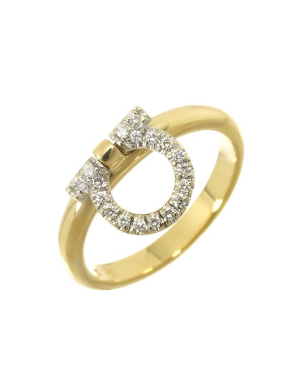 Pre-Owned Salvatore Ferragamo Gancini Ring with Diamonds, 18K Yellow Gold (YG) WG (750)
