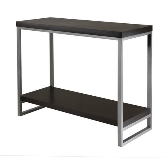 Pemberly Row Modern Wood Console Table Enamel Tube in Espresso