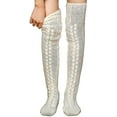 thumbnail image 1 of Women Cable Knitted Thigh High Boot Socks Winter Over Knee Braided Twist, 1 of 5