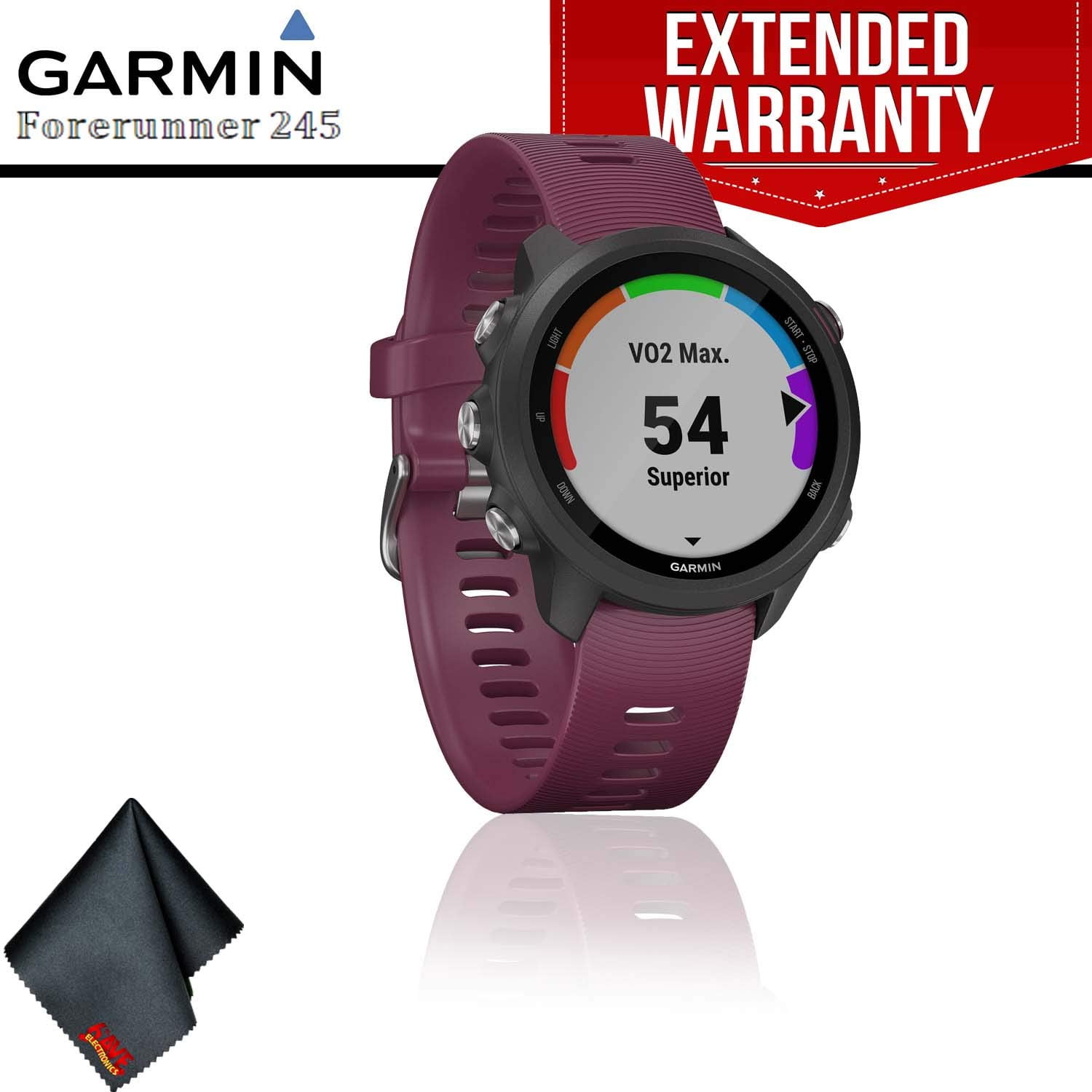 Garmin Forerunner 245 GPS Running Smartwatch Berry Extended Warranty Cleaning Cloth