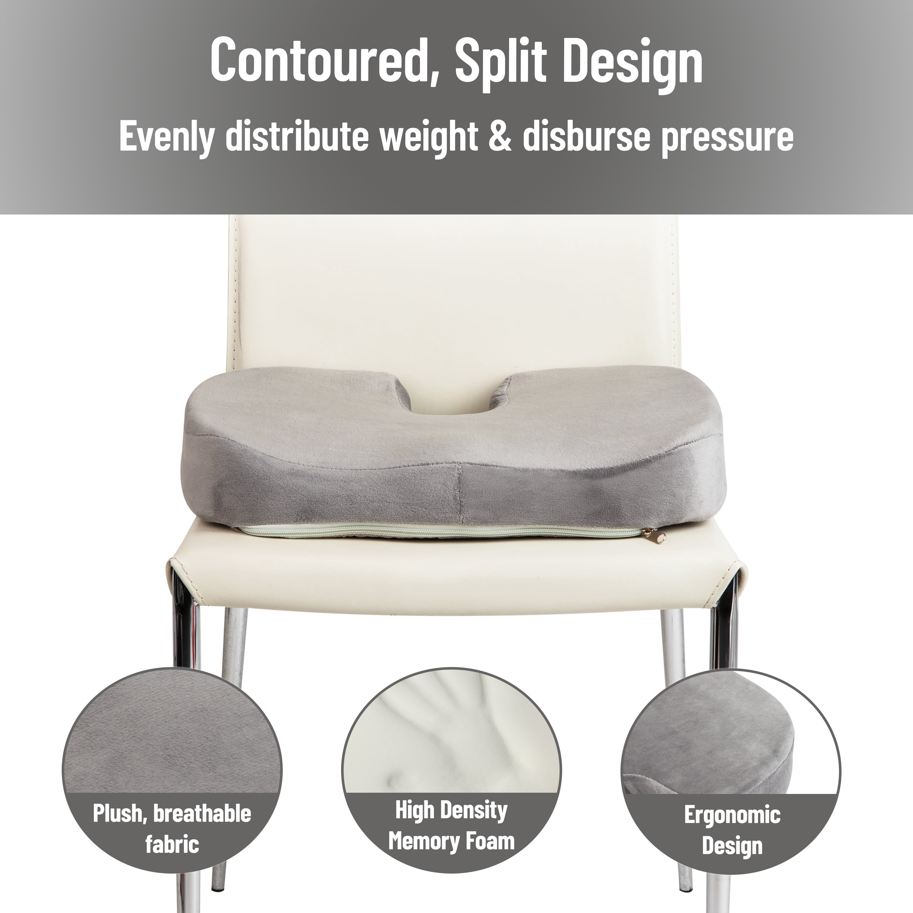 Mind Reader Memory Foam Seat Cushion, Ergonomic Pressure Relief for Office, Car, and More, Gray
