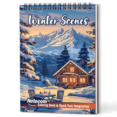 Netecom Winter Scenes Coloring Book Spiral Bound for Adults Wooden Cover 30 Beautiful Coloring Pages of Winter Season for Stress Relief and Relaxation