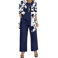 thumbnail image 2 of Pantalones Y Conjunto Superior para las Mujeres Pantalones de Piernas Anchas de Tres Piezas Que Coinciden Longline Duster Jacket Vestido de Cárdigan Floral Marino Sólido, 2 of 5