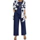 thumbnail image 2 of Pantalones Y Conjunto Superior para las Mujeres Pantalones de Piernas Anchas de Tres Piezas Que Coinciden Longline Duster Jacket Vestido de Cárdigan Floral Marino Sólido, 2 of 5