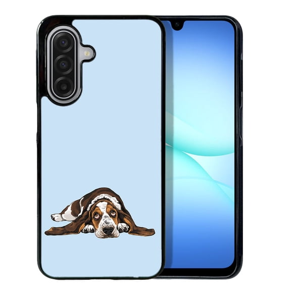WIRESTER Shockproof Soft Rubber Cover Case for Samsung Galaxy A17 5G 6.7" 2025, Basset Hound Dog Lying Down Looking Up On Light Blue Background