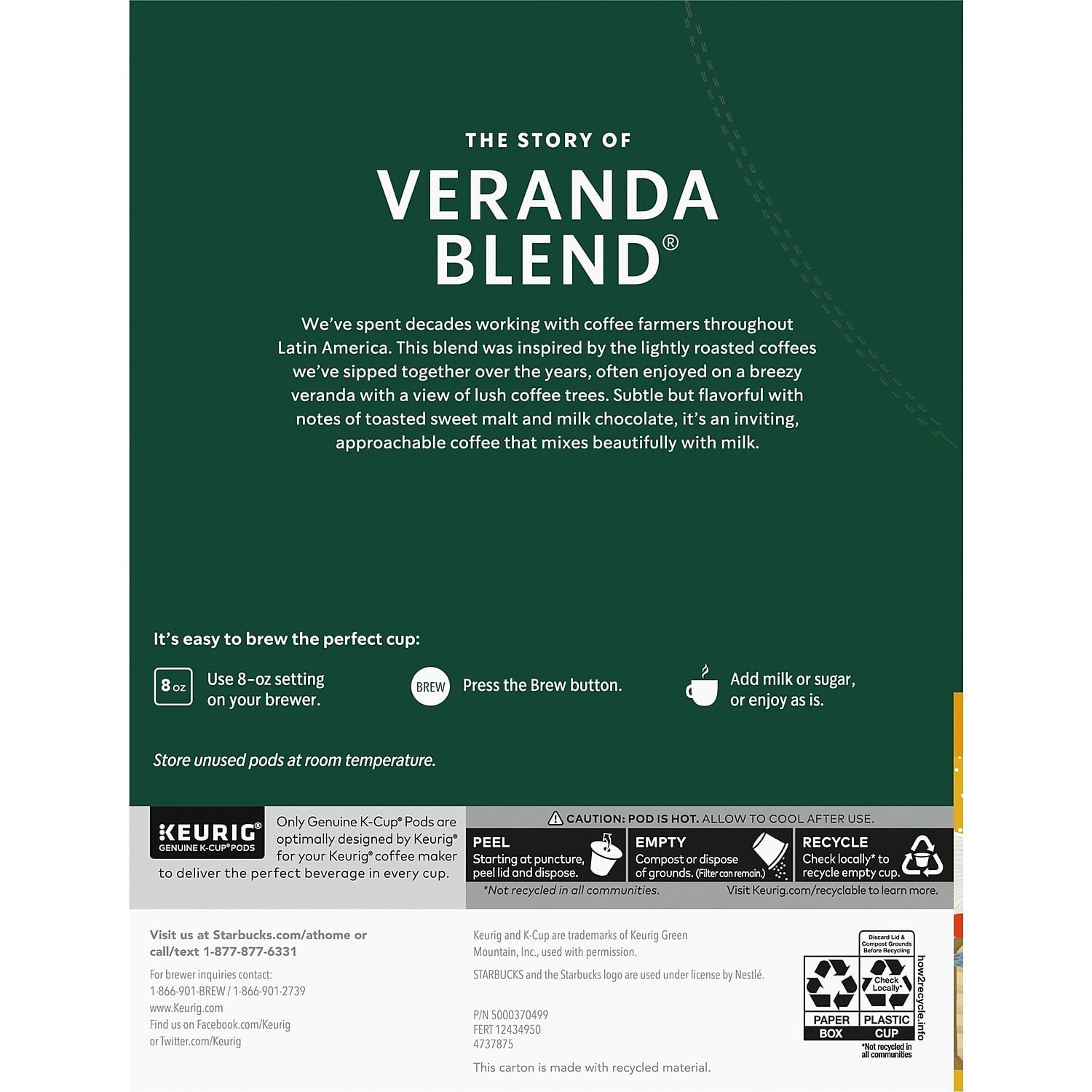 Starbucks Veranda Blend Coffee K-Cup Pods Light Roast 24/Box (9577) 100579