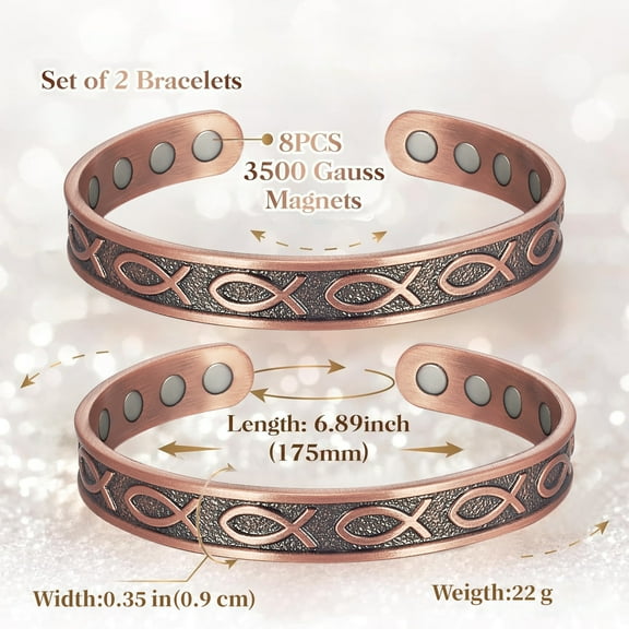 Wollet 6.5'' Pure Copper Bracelets for Women Men, Set of 2