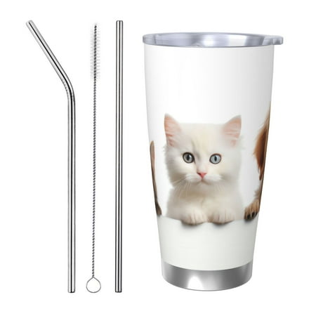 

Goofa Cute Kittens And Puppy for 20 oz Skinny Tumbler Stainless Steel Coffee Mug Slim Vacuum Insulated Travel Cup Car Cup-Straw Three-piece Set