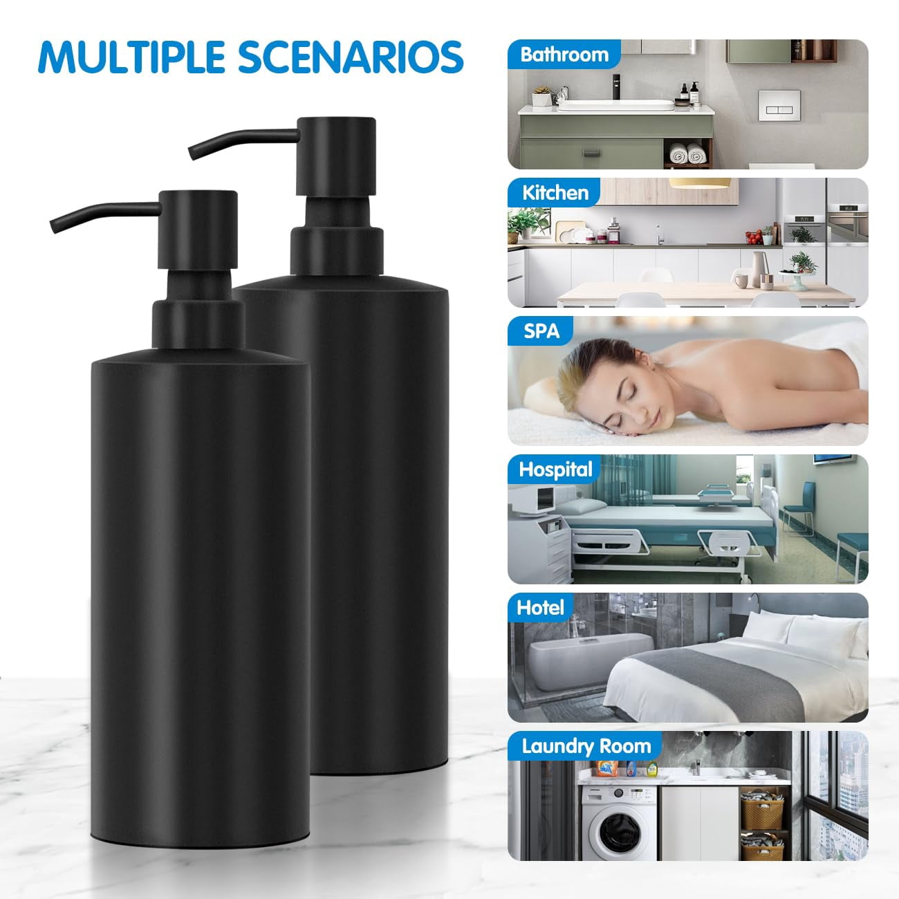 Matte Black Soap Dispenser Stainless Steel 11.8 OZ - Liquid Hand Lotion Dispenser Decor Refillable Dishwashing Soap Dispenser for Kitchen Bathroom Countertops