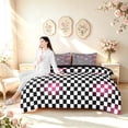 thumbnail image 5 of Manfei Checkered Art 7 Pieces Full Size Bedding Sets,Geometric Plaid Full Size Bed in a Bag,Black White Pink,Black Reversible, 5 of 7