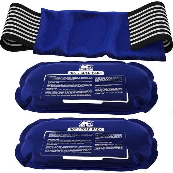 TrekProof Ice Packs for Injuries Reusable, 3-Piece Gel Hot & Cold Pack Wrap for Knee, Back