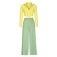 thumbnail image 4 of Dazajoo 2 Piece Cotton Linen Sets for Women Summer Long Sleeve Deep V Neck Tops and Button Down Long Pants Outfits 2024 Womens Fashion Solid Color Lounge Suits,Green,XXL, 4 of 7
