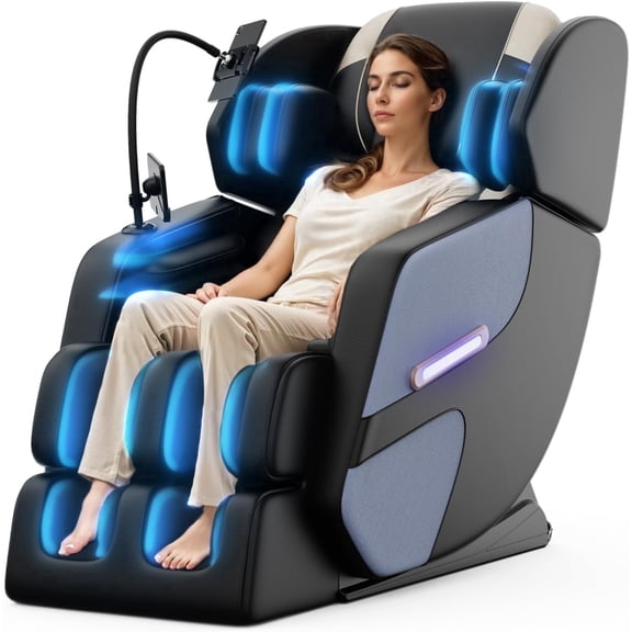 Massage Chair Full Body, Zero Gravity Massage Chair with Auto Modes, Airbag Massage, 6 Fix Point Rollers, Foot Massage, Heating, Touch Screen Controller, Home Relaxation Recliner with Massage, Blue-1