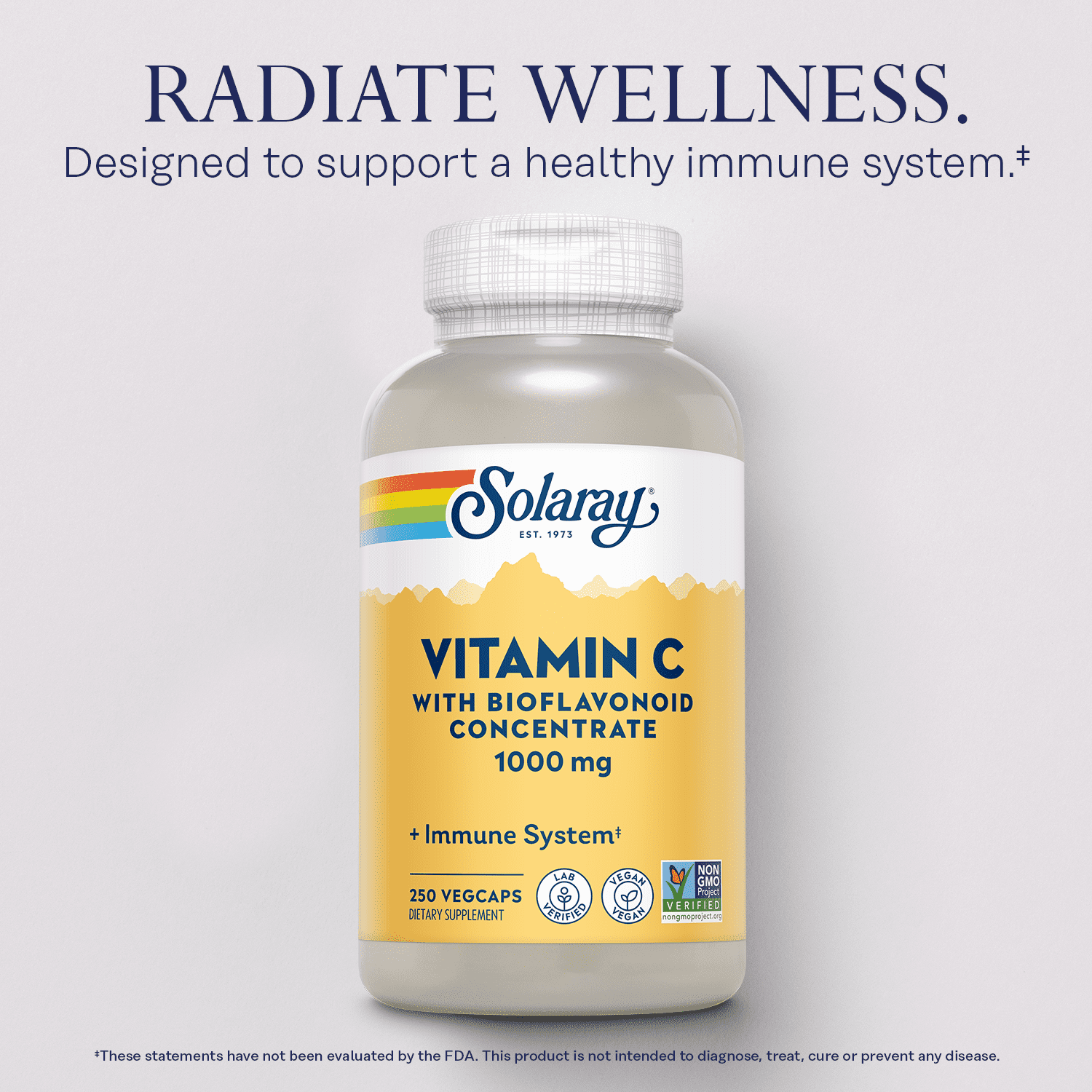 Solaray Vitamin C with Bioflavonoid Concentrate 1000mg, Healthy Immune Function, Skin, Hair & Nails Support, 250 VegCaps