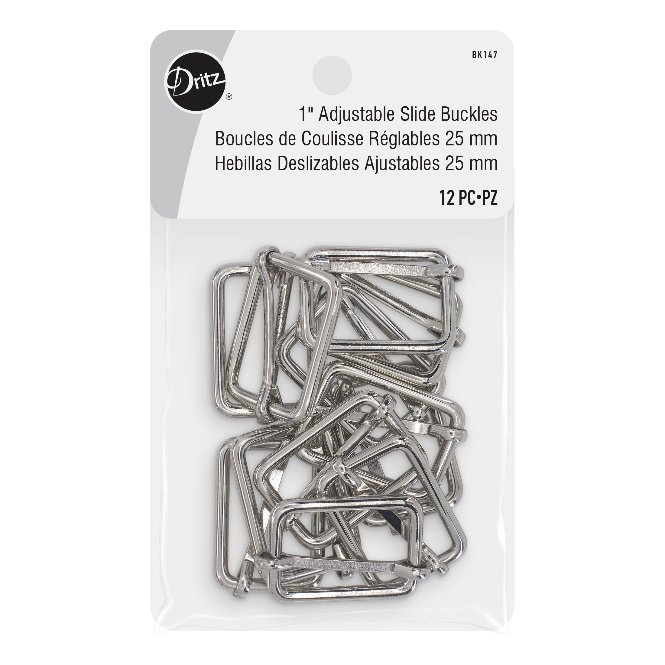 Dritz 1" Adjustable Slide Buckles, Silver, 12 pc