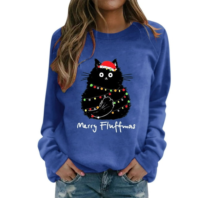 WZXFASHION Chandail à Imprimé de Noël pour Femmes, Col Rond, Coupe Ajustée, Chandail à Enfiler, Hauts Décontractés à Manches Longues, Chandails d'Entraînement, Blouse Ample, Solde Liquidation 2025, Chandail en Tricot Épais