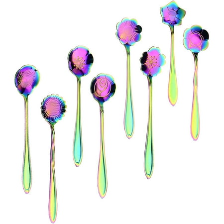 

Lxcreat Flower Spoon Set Rainbow Flower Teaspoons Set of 8 Stainless Steel Dessert Spoons Colorful Tea Spoon for Coffee Iced Tea Sundae Jam