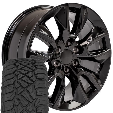 OE Wheels CV32 20x9 RST Style Wheels - Gloss Black Rims 20 Inch Set of 4, 6x139.7 Wheels & 275/55R20 R/T Tires and Rims Packages - Fits Silverado 1500 & GM Full Size SUVs