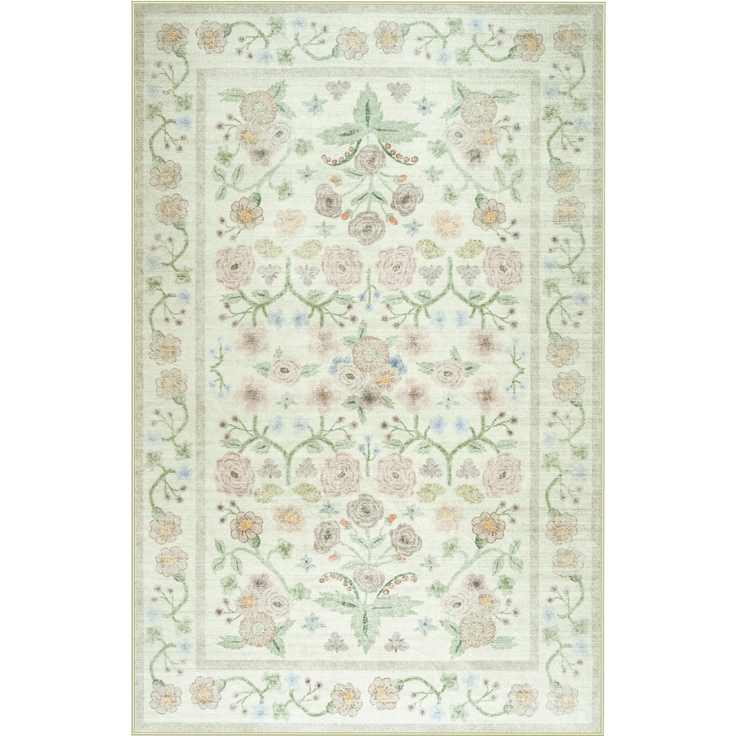 Wondo Washable Area Rug 5x8 - Traditional Floral Living Room Rug Stain Resistant Soft Bedroom Rug, For Under Table Living Room Indoor Rug, Beige
