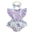 thumbnail image 1 of aDJFDGT Girls Ruffles Fly Sleeve Rainbow Floral Printed Romper Bowknot Ribbed Bodysuits Headbands Outfits, 1 of 9