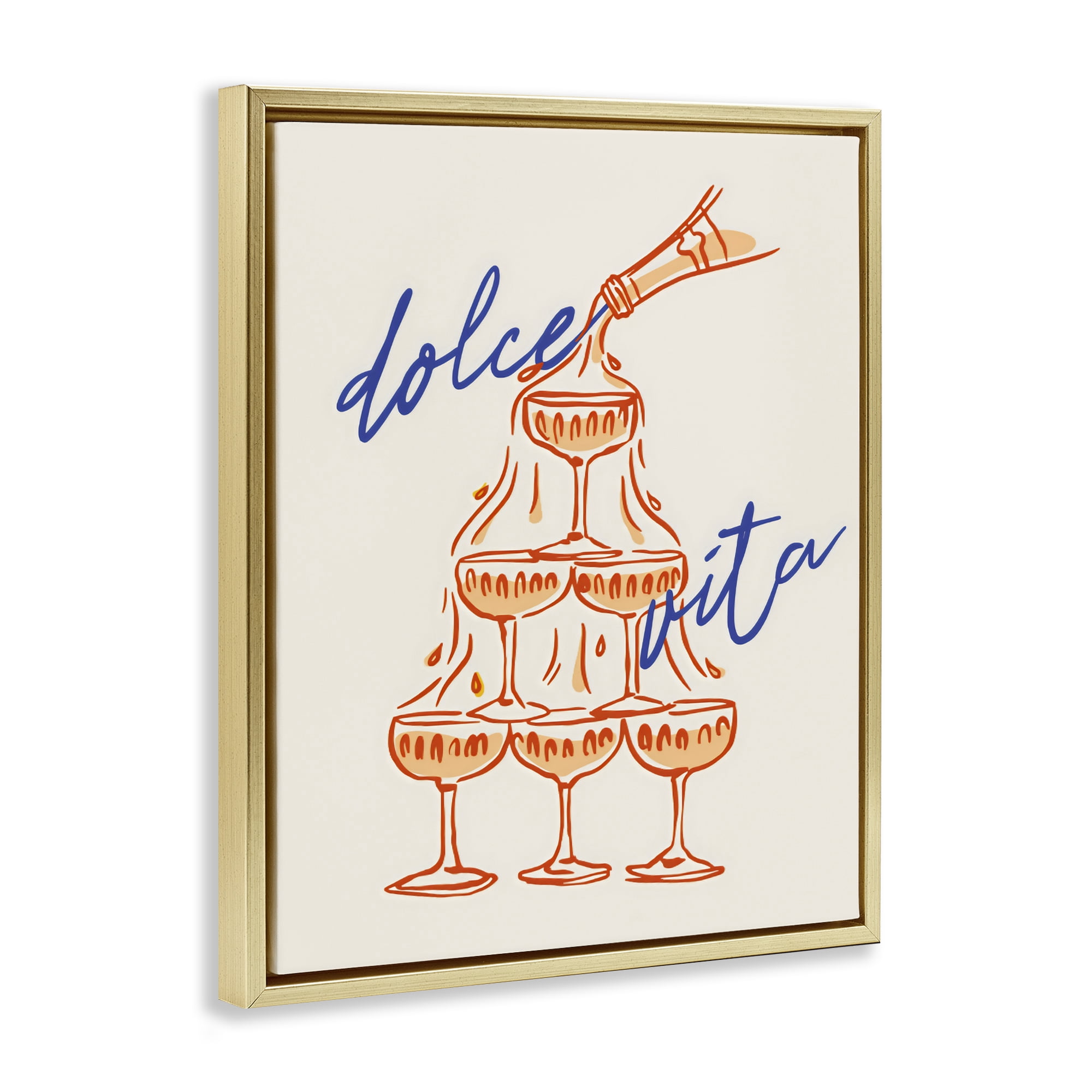 Stupell Industries Dolce Vita Champagne Tower Gold Framed Floater Canvas Wall Art, design by The Prints Vibe