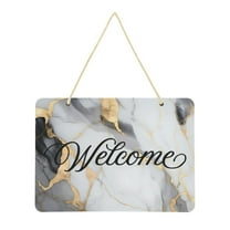 White Gold Black Marble Welcome Sign Front Door PVC 14x10 inch Hanger Hello Sign Farmhouse Wall Porch Home Outside Decor