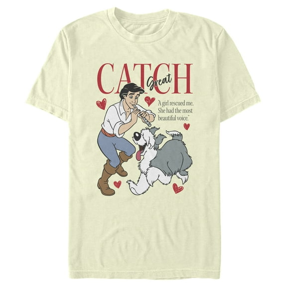 Men's The Little Mermaid Prince Eric Great Catch  Graphic Tee Beige Large