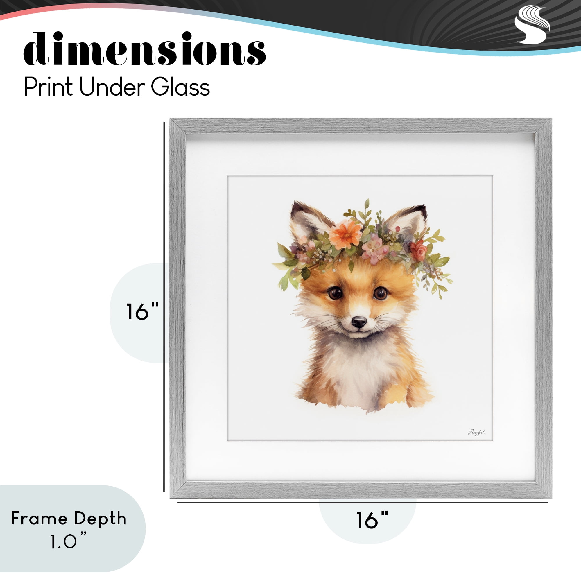 Stupell Industries Woodland Fox Flower Crown Gray Framed Print Under Glass, design by Roozbeh
