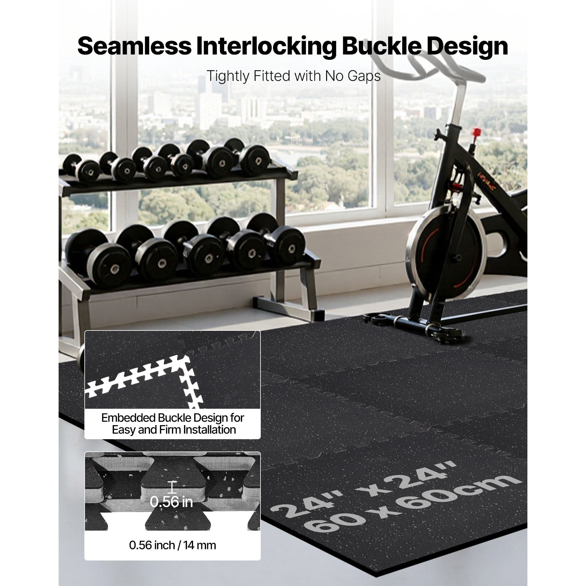 KFFKFF Puzzle Exercise Mat, 12 PCS Fitness Mats, 24 x 24 x 0.56 in, Durable EVA Foam Tiles, Interlocking Soft Flooring, Protective Padding with Gray Dots for Home Gym or Office