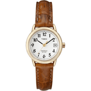 Timex Women's Easy Reader 25mm Watch – Gold-Tone Case White Dial with Honey Brown Croco Leather Strap