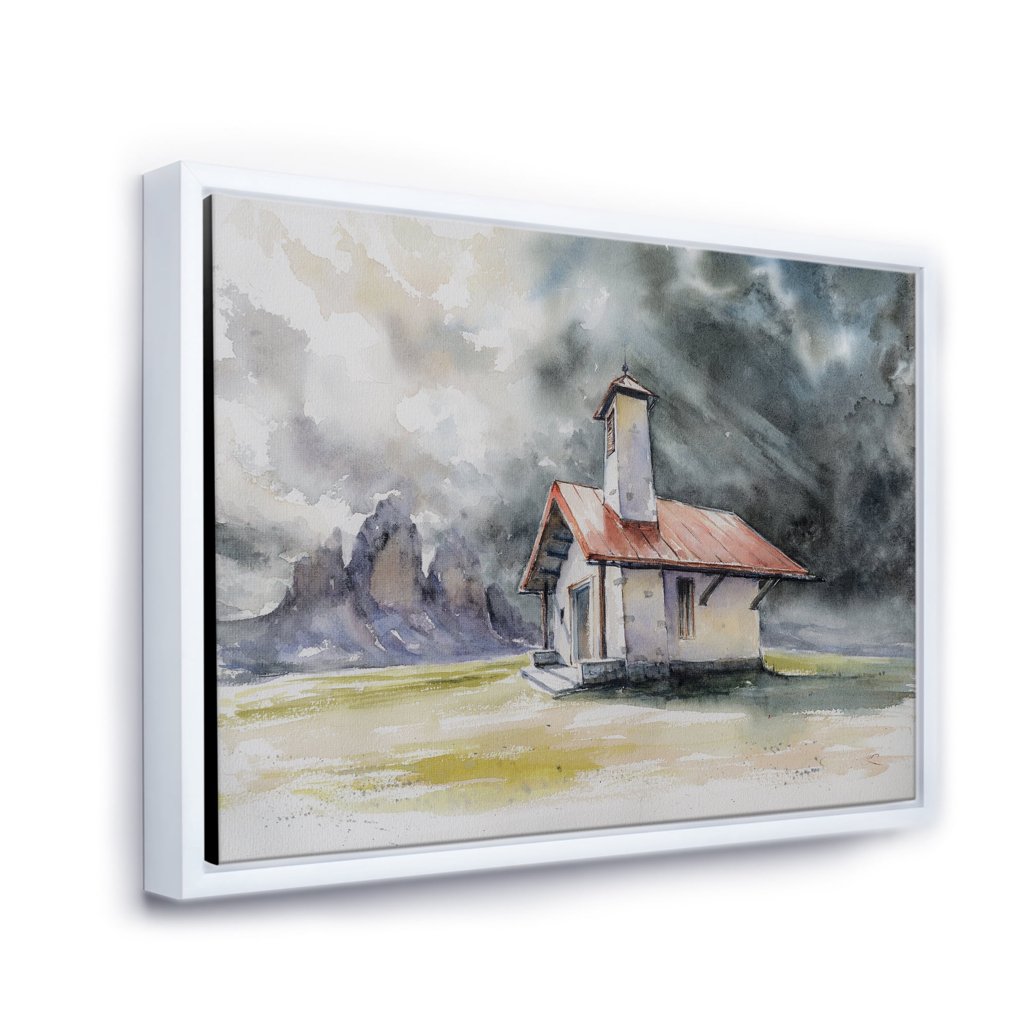 Designart 'Storm On A Rustic House On Mountain Top ' Country Framed Canvas Wall Art Print