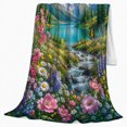 thumbnail image 2 of Wildflower Meadow Mountain Lake Scenery Bright Peaceful Nature, Peaceful Mountain Lake Scene, Warm Flannel Blanket for Cabin and Lodge, Outdoor Lovers Camping Gift, Rustic Home Decor, 2 of 9
