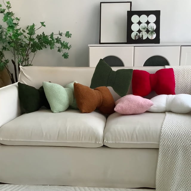MTBLYS Bow Pillow Linen Solid Color Sofa Cushion 16X12 Inches Two Purpose Lumbar Pillow Detachable Washable Cover Home Office Use