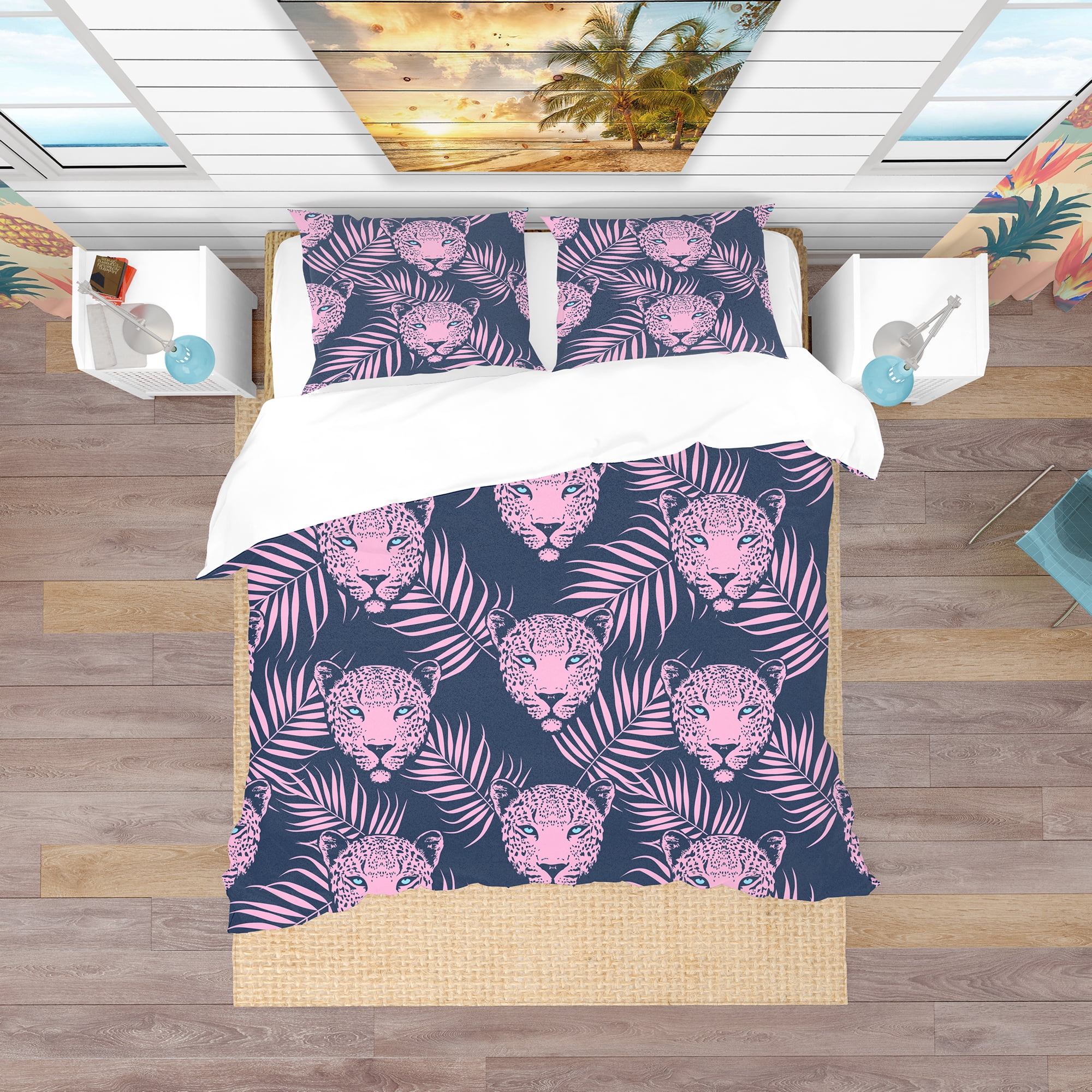 Designart 'Leopard with Palm Leaves Pattern' Tropical Duvet Cover Set